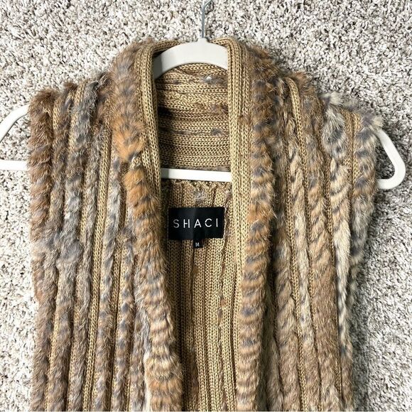 Shaci Vest Women’s Medium Brown 100% Rabbit Fur Knitted Open Front Waterfall - Picture 2 of 7